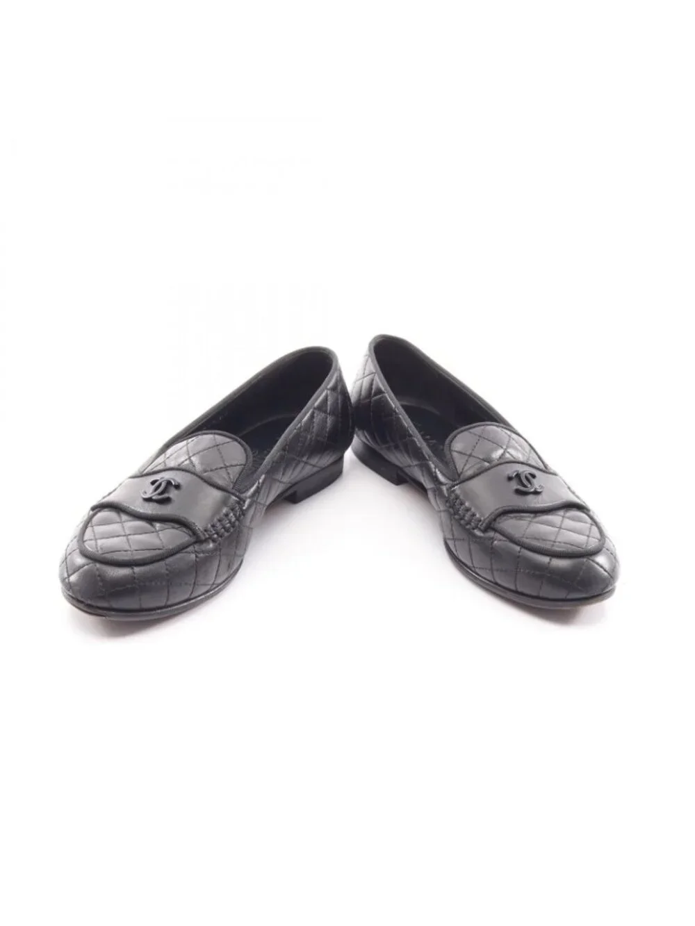 Chanel Loafers Quilted CC Logo Bk Leather